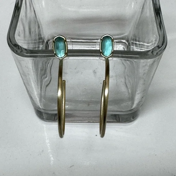 Kendra Scott, Small Pepper Gold Hoop Aqua Blue Illusion Earrings - Picture 6 of 7